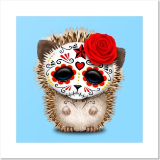 Day of the Dead Sugar Skull Baby Hedgehog Posters and Art